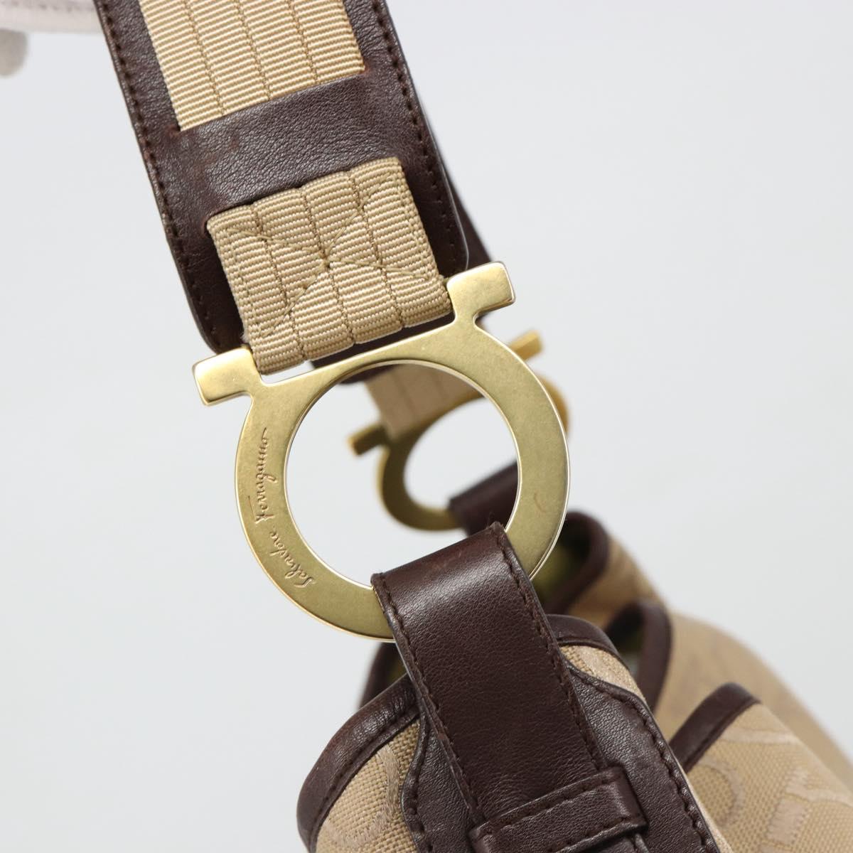 Salvatore Ferragamo Shoulder Bag Canvas Beige Gold Auth hk3800