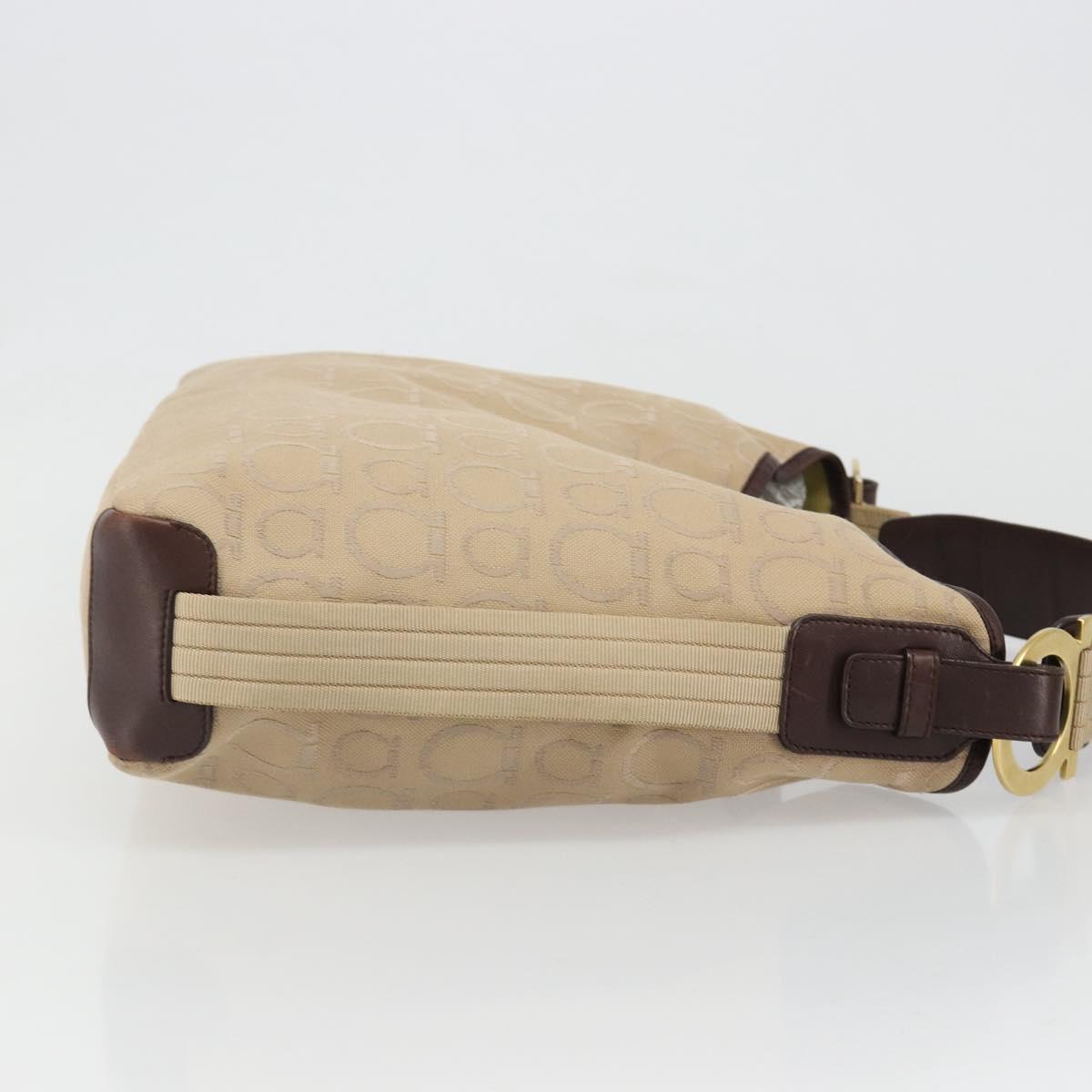 Salvatore Ferragamo Shoulder Bag Canvas Beige Gold Auth hk3800