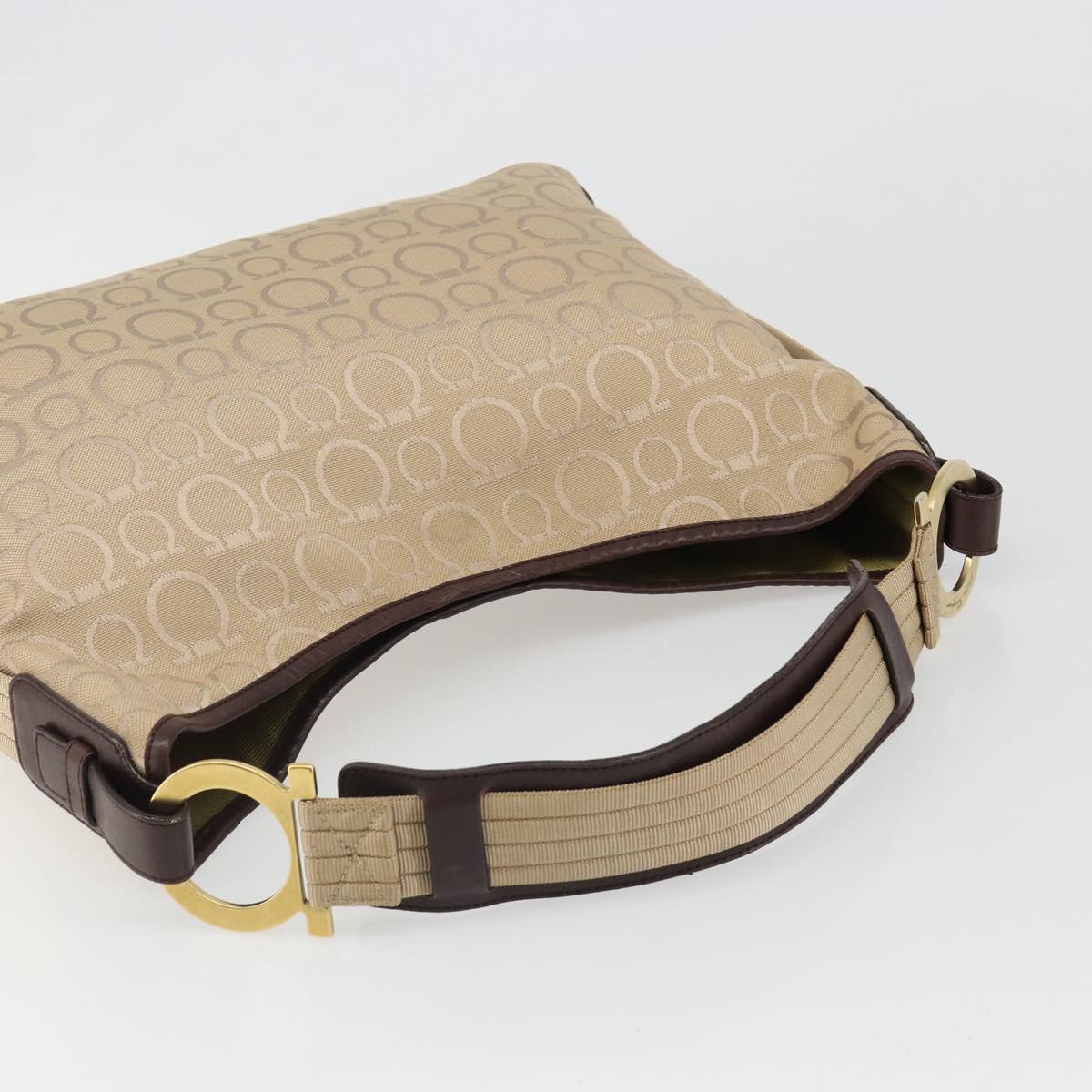 Salvatore Ferragamo Shoulder Bag Canvas Beige Gold Auth hk3800