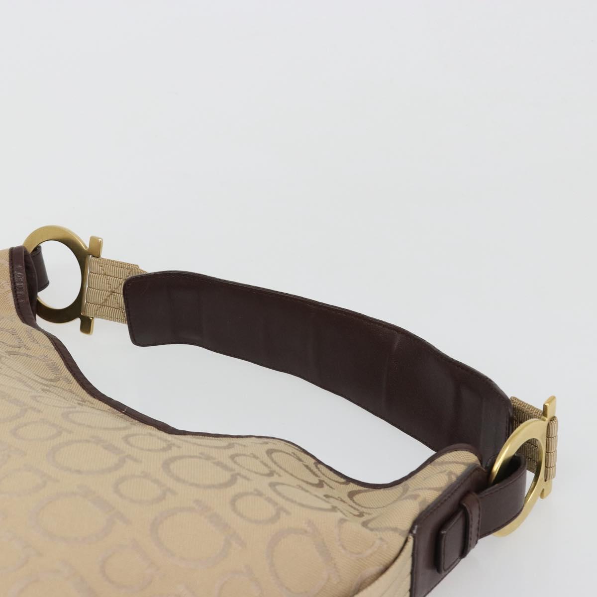 Salvatore Ferragamo Shoulder Bag Canvas Beige Gold Auth hk3800