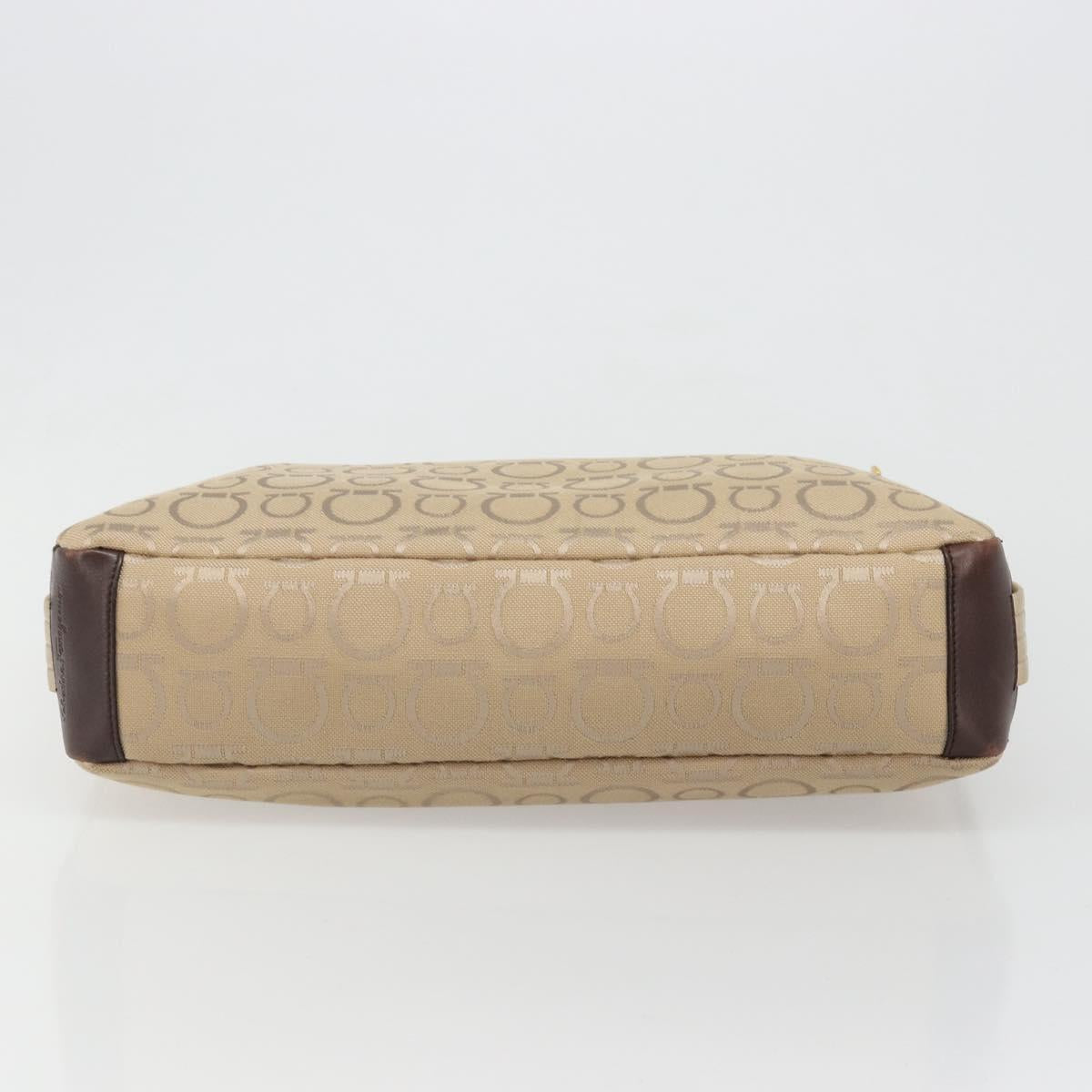 Salvatore Ferragamo Shoulder Bag Canvas Beige Gold Auth hk3800