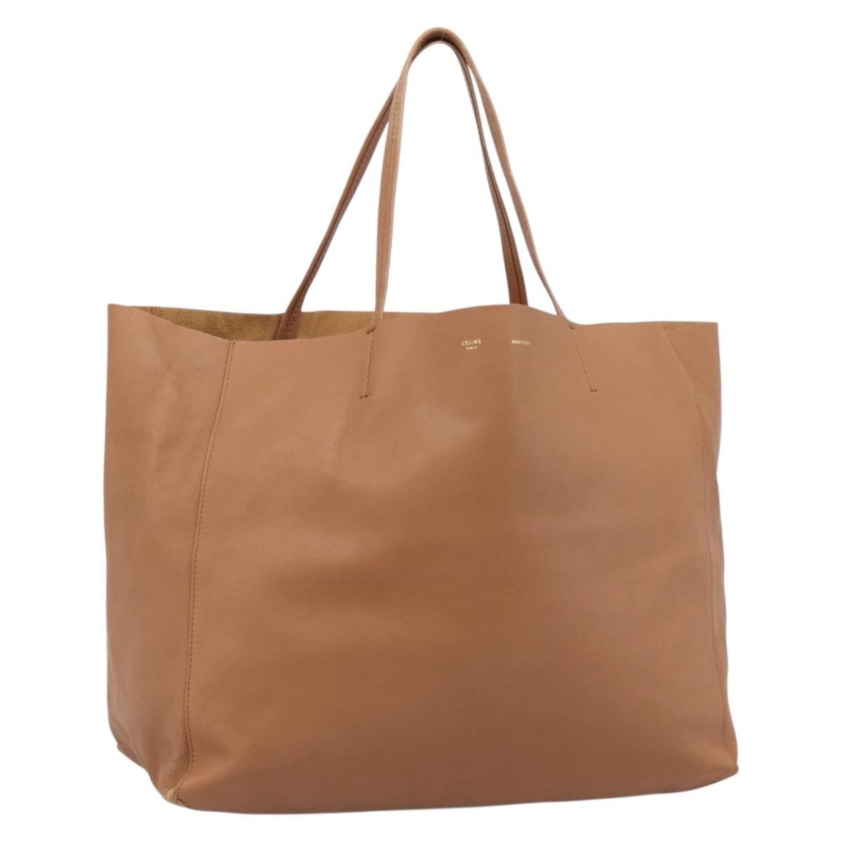 CELINE Horizontal Cabas Tote Bag Leather Brown Gold Auth hk3801