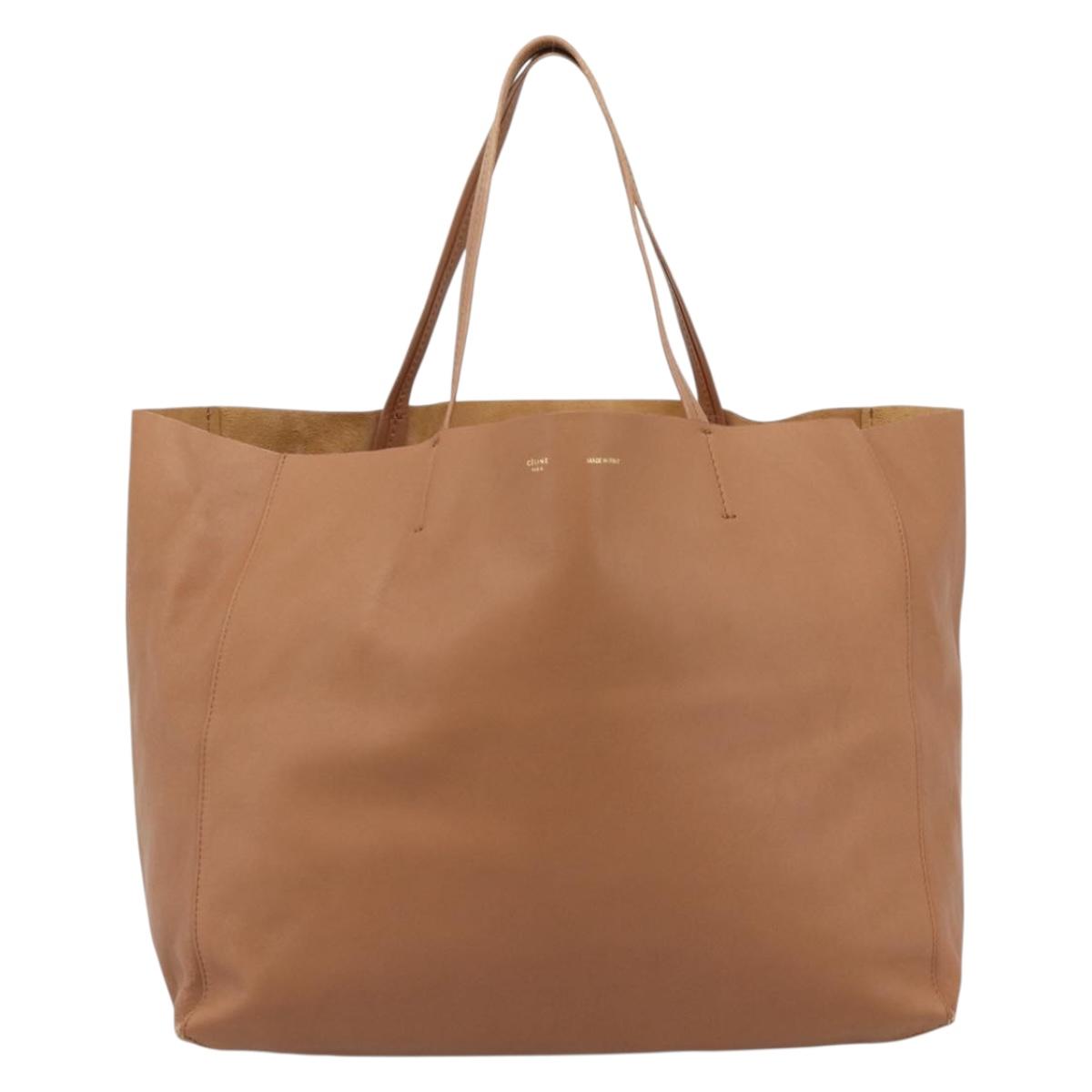 CELINE Horizontal Cabas Tote Bag Leather Brown Gold Auth hk3801