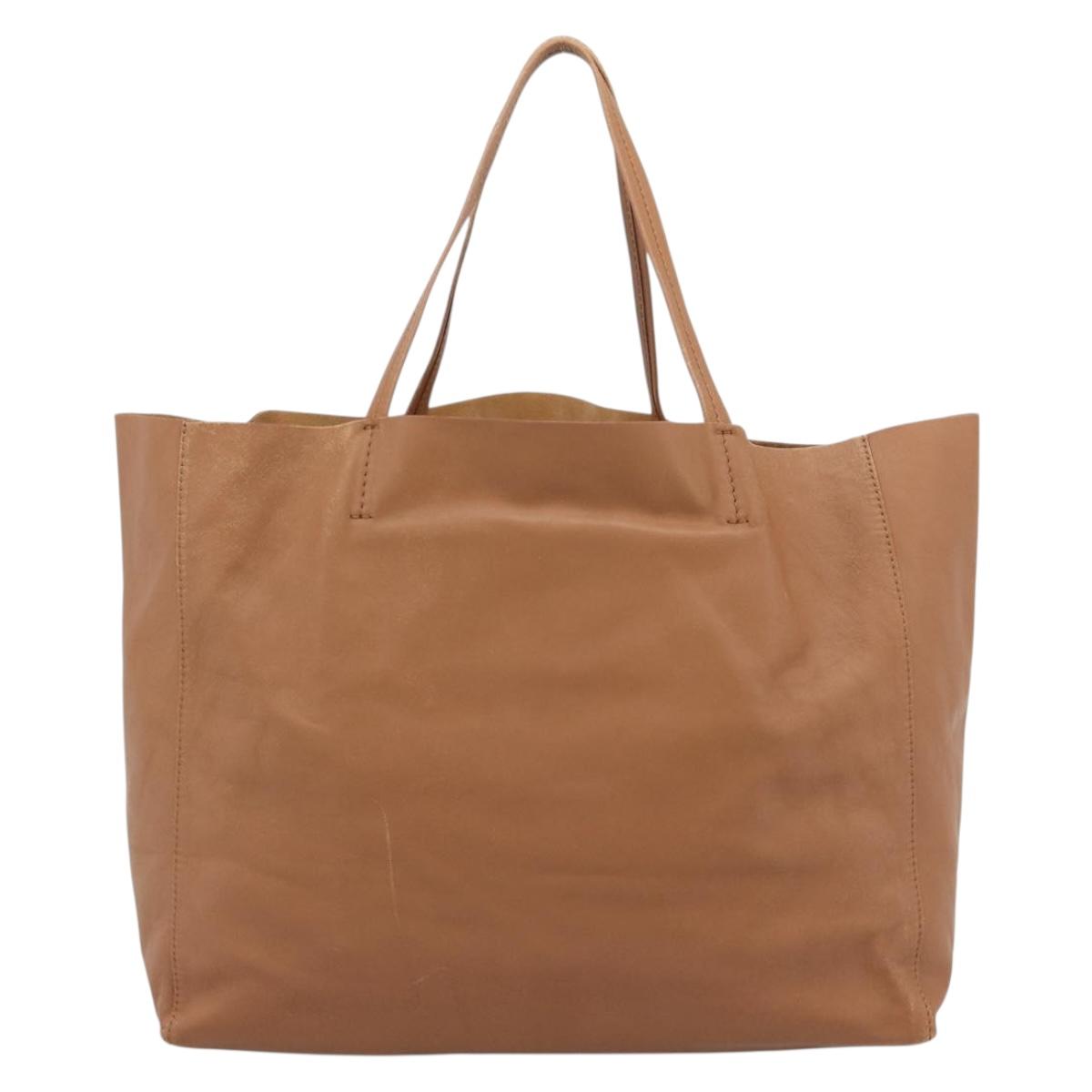 CELINE Horizontal Cabas Tote Bag Leather Brown Gold Auth hk3801