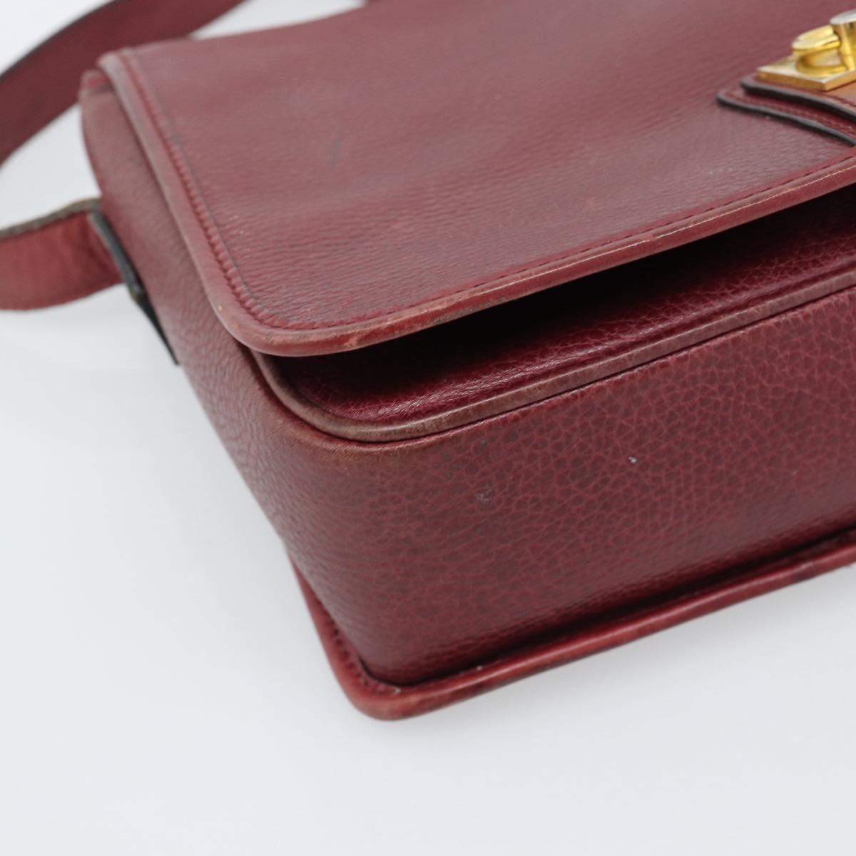CELINE Shoulder Bag Leather Bordeaux Gold Auth hk3802