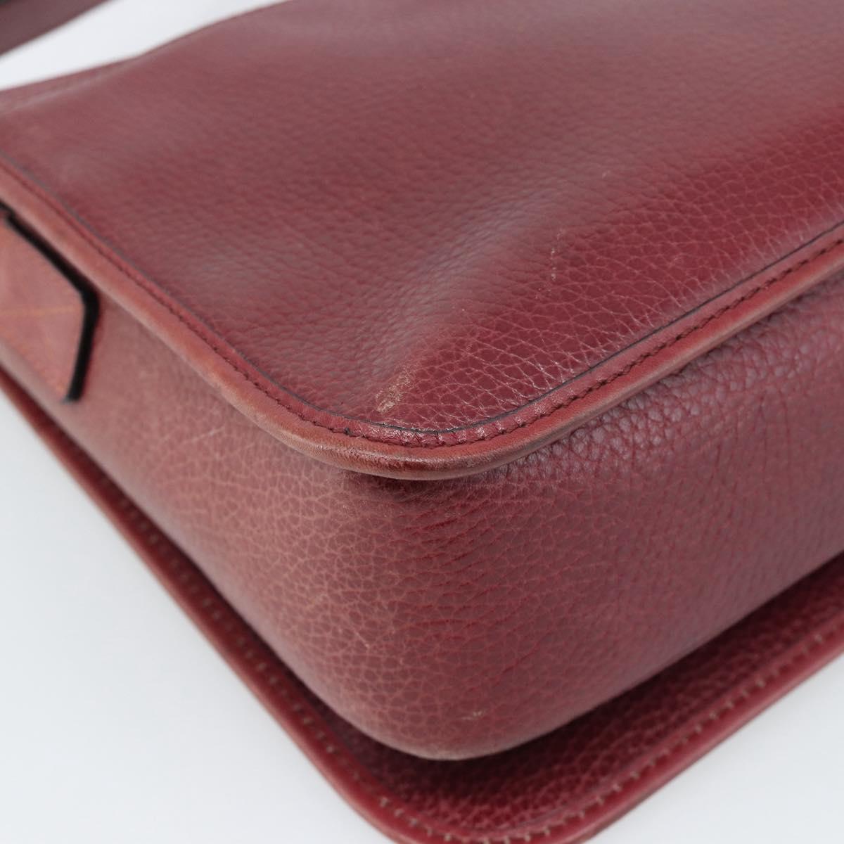 CELINE Shoulder Bag Leather Bordeaux Gold Auth hk3802