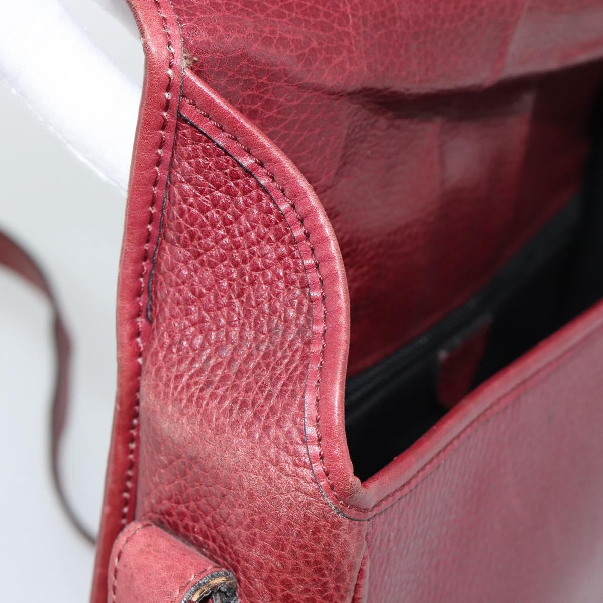 CELINE Shoulder Bag Leather Bordeaux Gold Auth hk3802