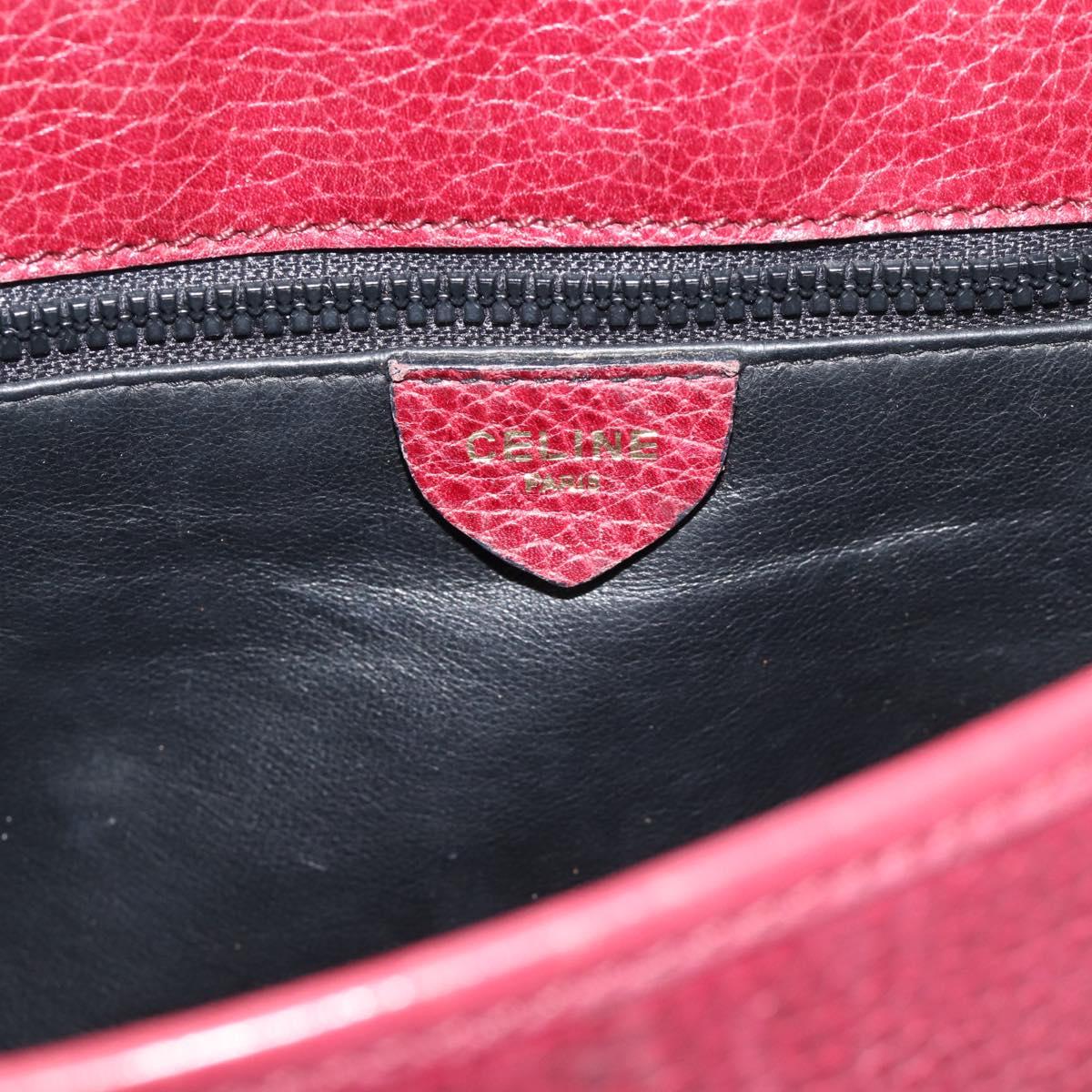 CELINE Shoulder Bag Leather Bordeaux Gold Auth hk3802