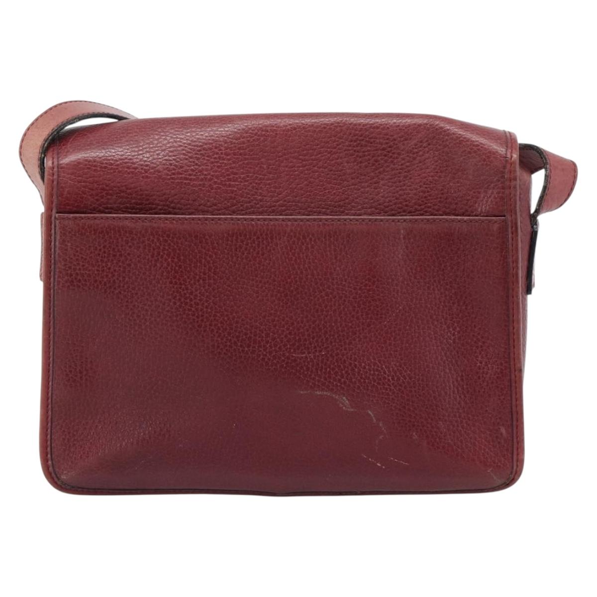 CELINE Shoulder Bag Leather Bordeaux Gold Auth hk3802