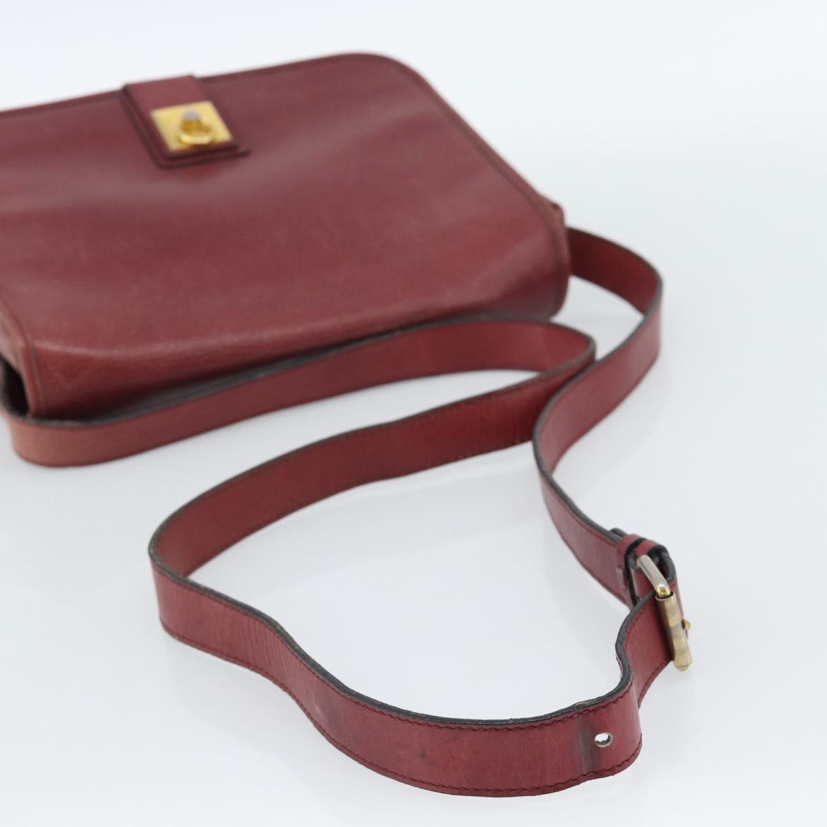 CELINE Shoulder Bag Leather Bordeaux Gold Auth hk3802