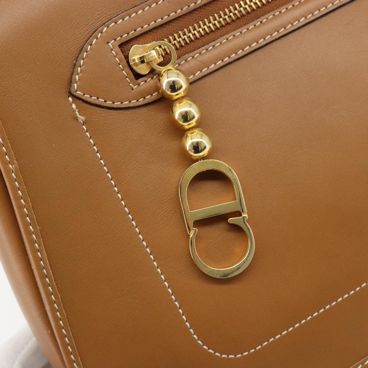 Christian Dior Shoulder Bag Leather Brown Gold Auth hk3803
