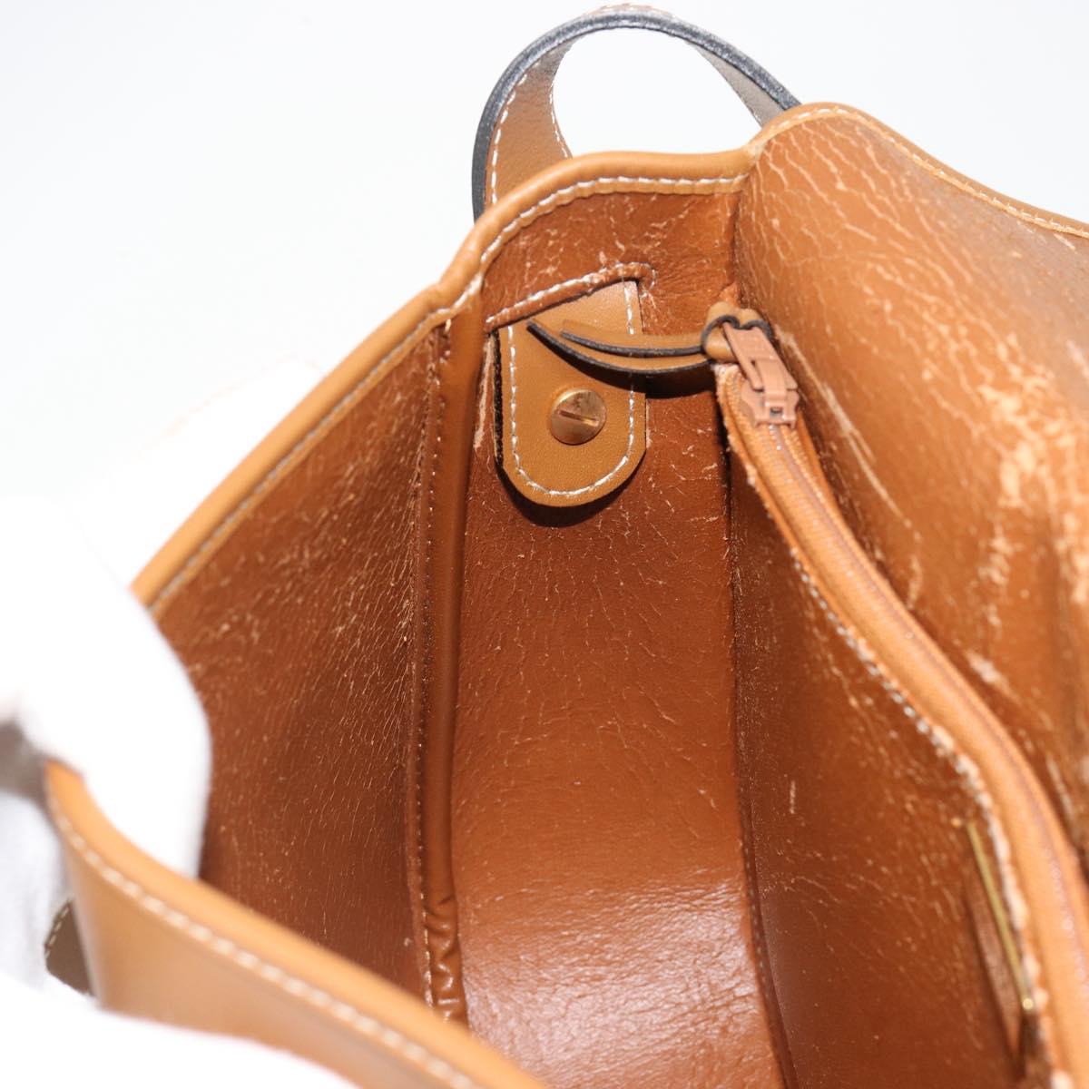 Christian Dior Shoulder Bag Leather Brown Gold Auth hk3803