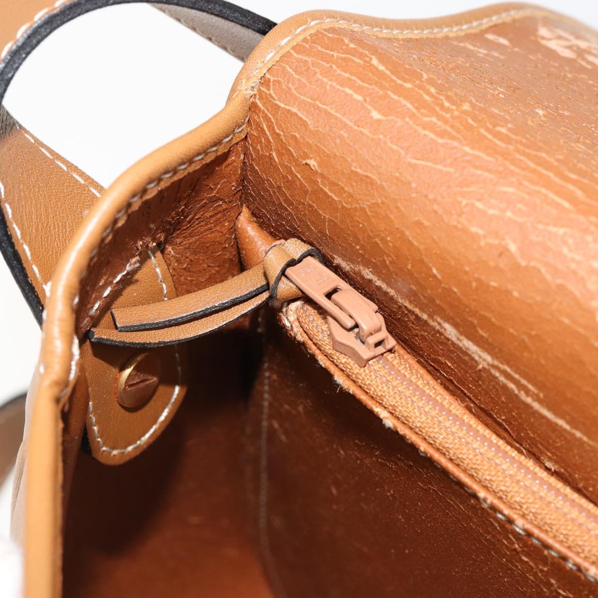 Christian Dior Shoulder Bag Leather Brown Gold Auth hk3803