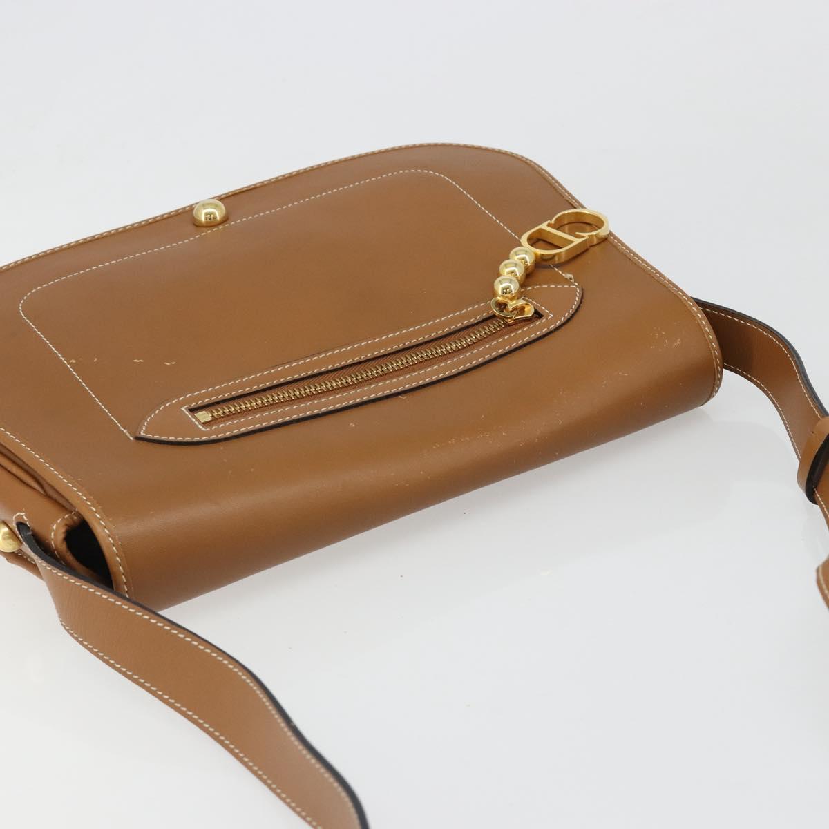 Christian Dior Shoulder Bag Leather Brown Gold Auth hk3803