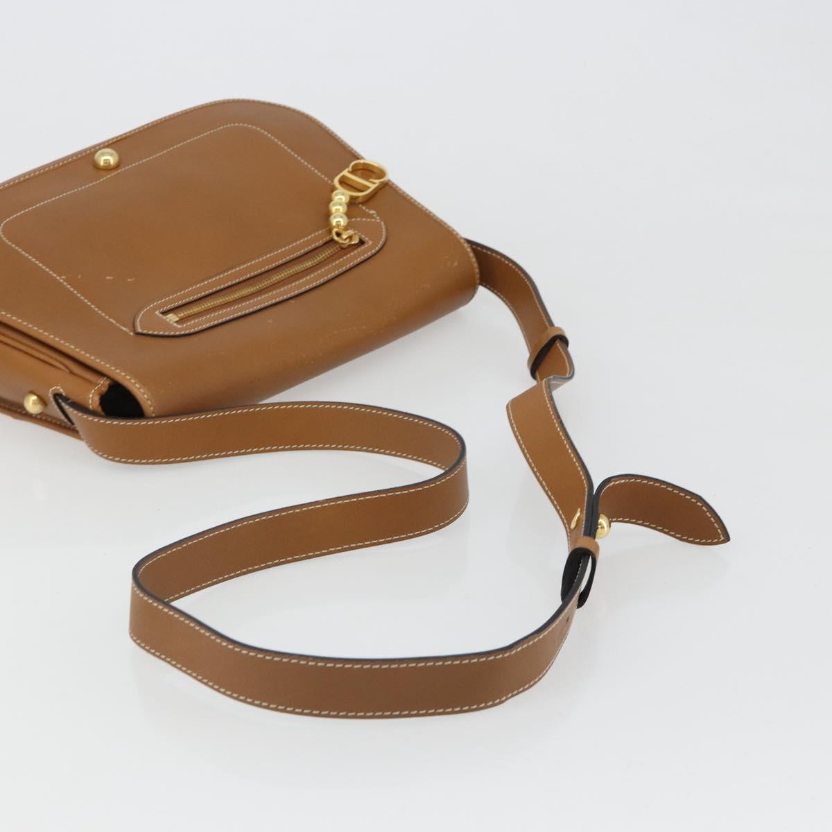 Christian Dior Shoulder Bag Leather Brown Gold Auth hk3803