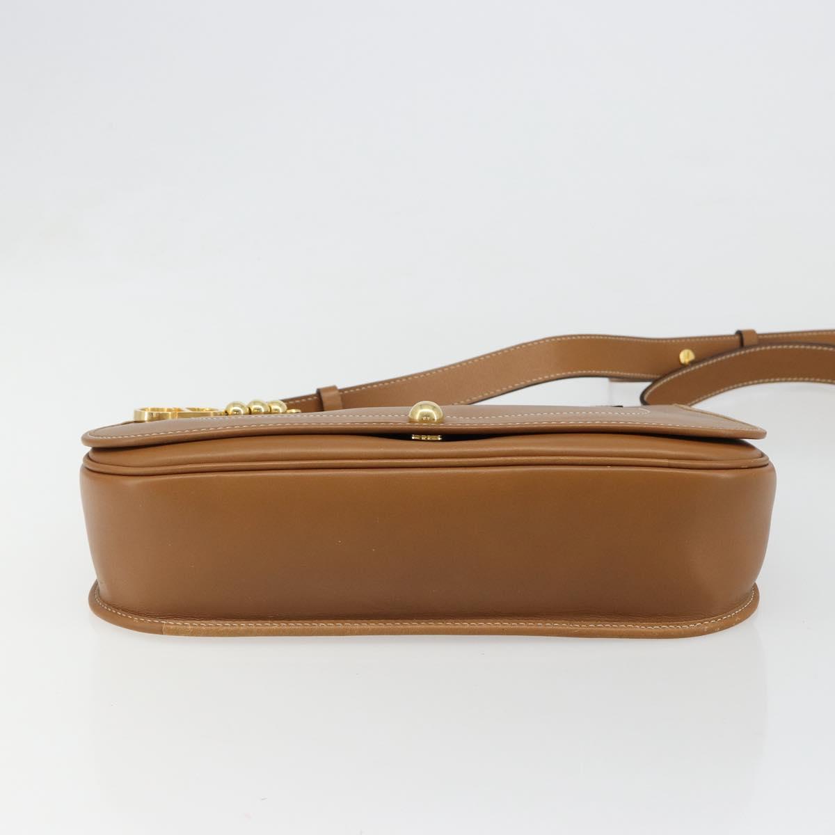 Christian Dior Shoulder Bag Leather Brown Gold Auth hk3803