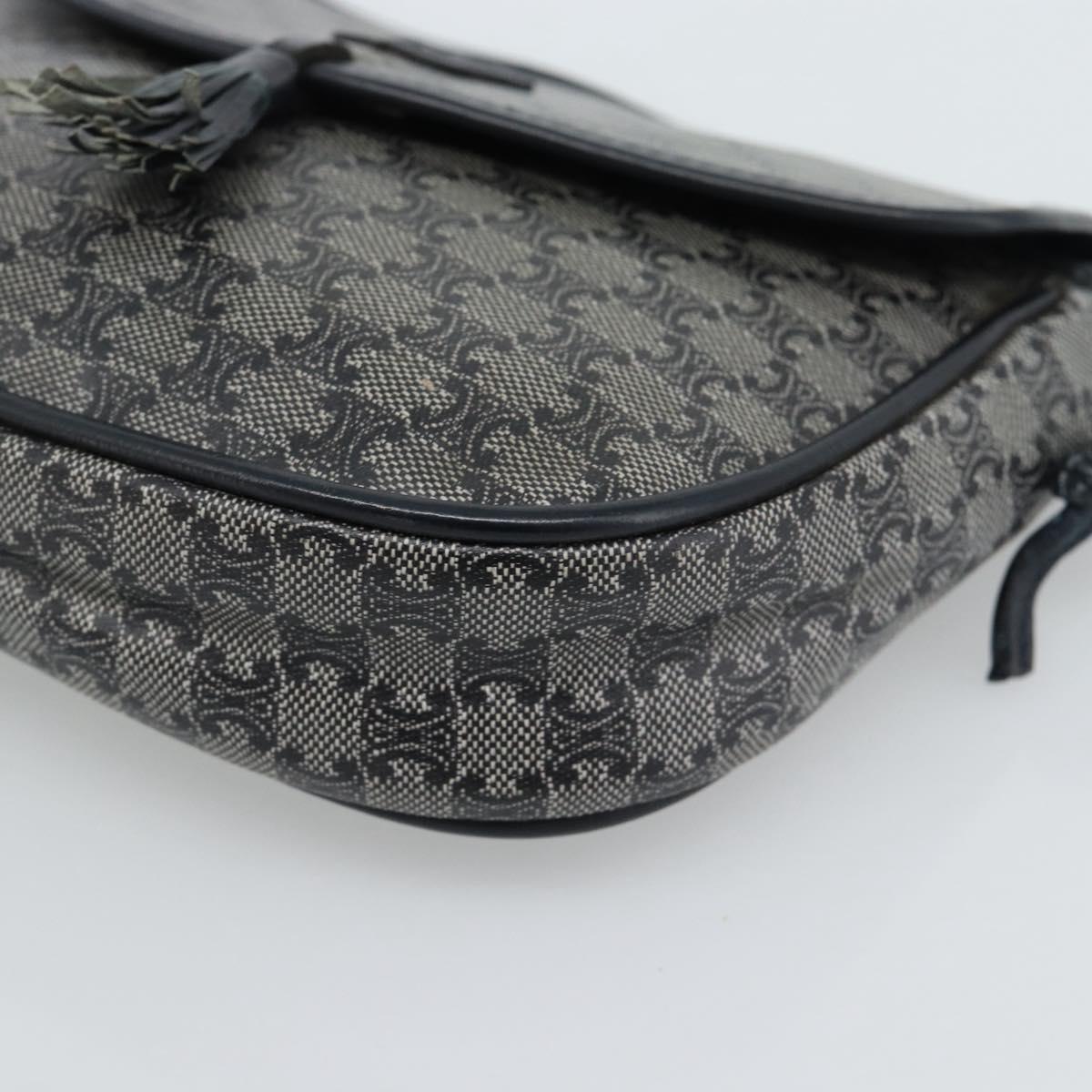 CELINE Macadam Canvas Shoulder Bag PVC Navy Gold Auth hk3804