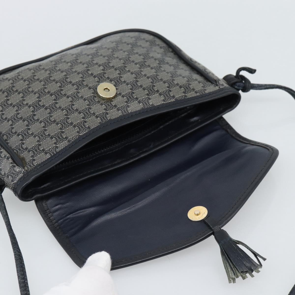 CELINE Macadam Canvas Shoulder Bag PVC Navy Gold Auth hk3804