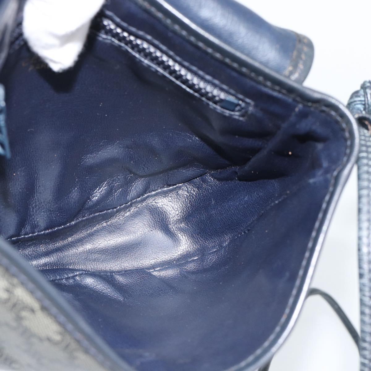 CELINE Macadam Canvas Shoulder Bag PVC Navy Gold Auth hk3804