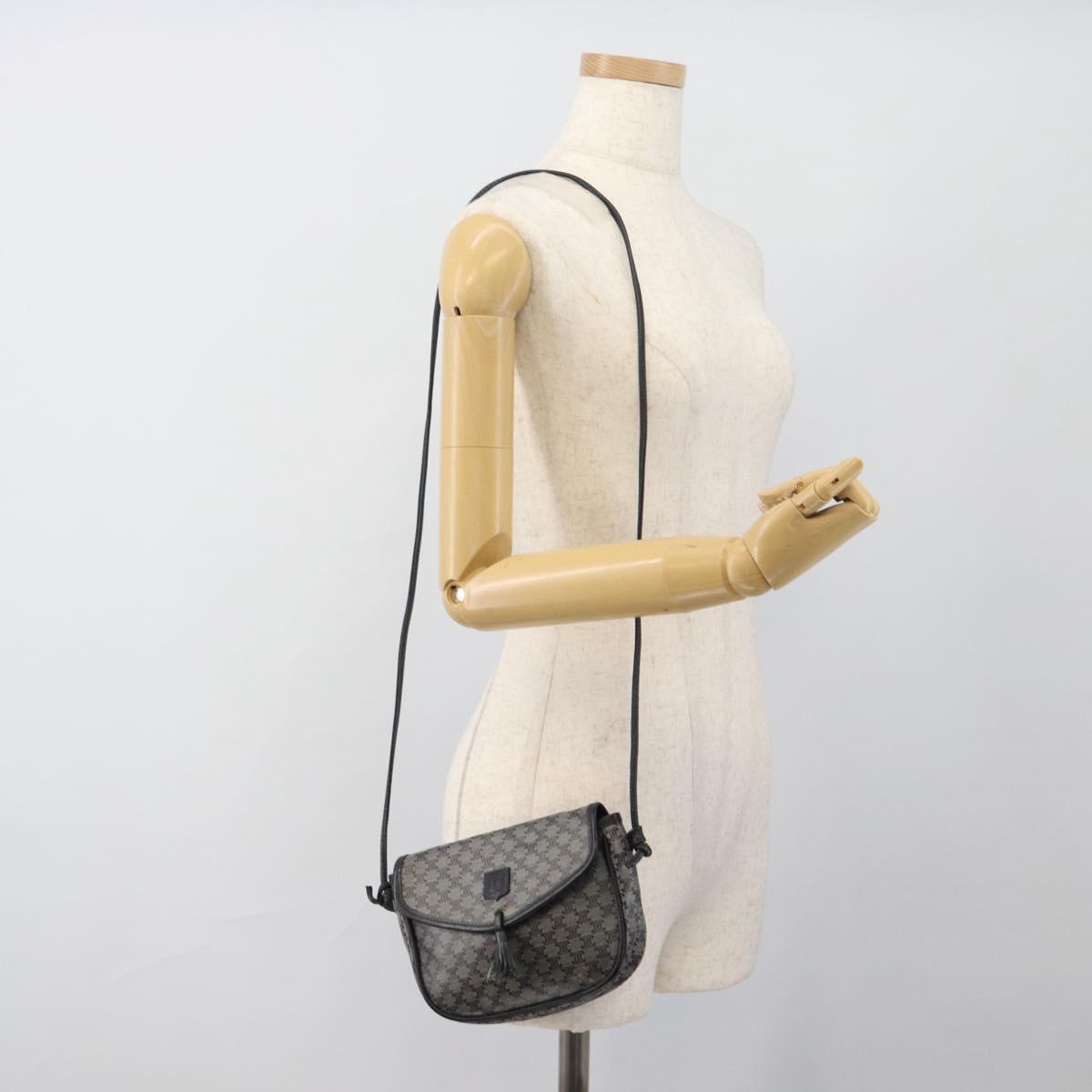 CELINE Macadam Canvas Shoulder Bag PVC Navy Gold Auth hk3804