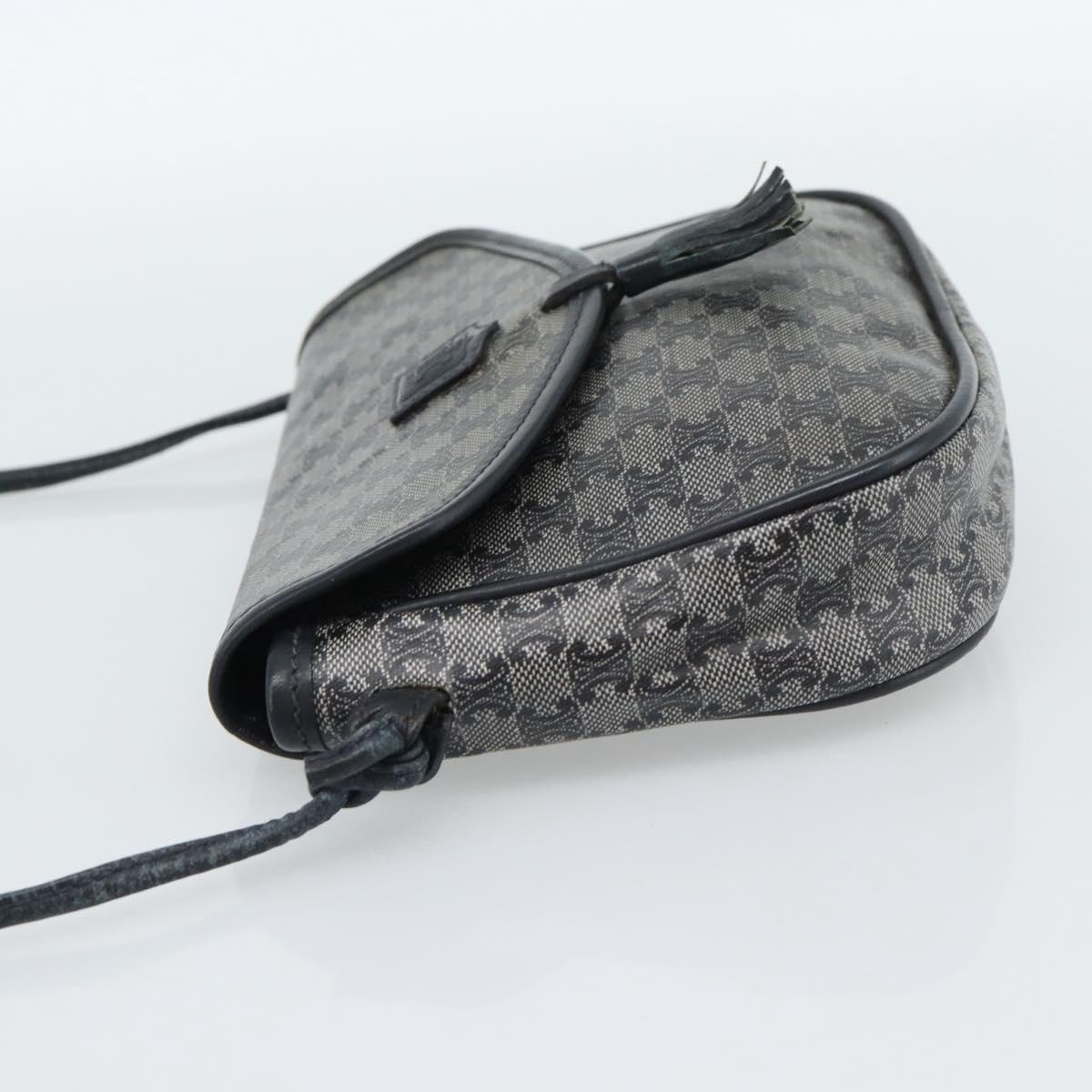 CELINE Macadam Canvas Shoulder Bag PVC Navy Gold Auth hk3804