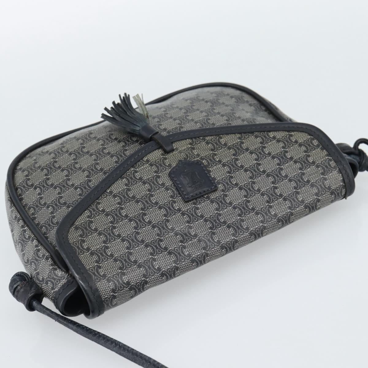 CELINE Macadam Canvas Shoulder Bag PVC Navy Gold Auth hk3804