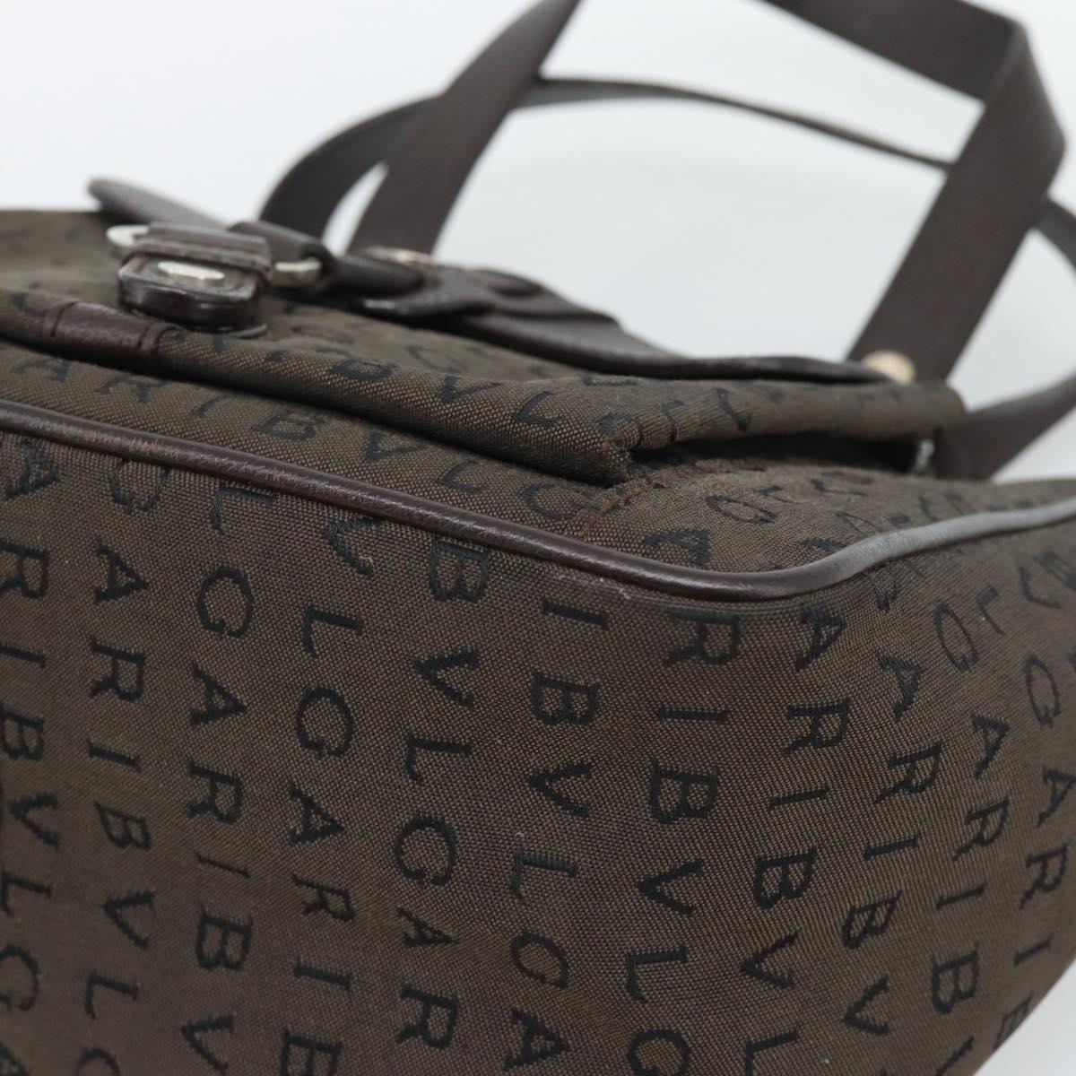 BVLGARI Logo Mania Hand Bag Canvas Brown Silver Auth hk3805