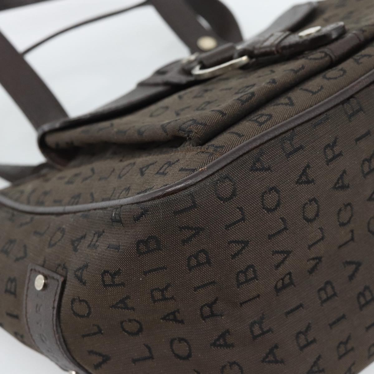 BVLGARI Logo Mania Hand Bag Canvas Brown Silver Auth hk3805