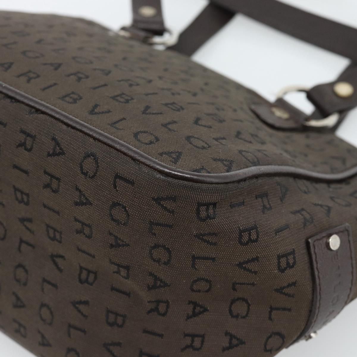 BVLGARI Logo Mania Hand Bag Canvas Brown Silver Auth hk3805