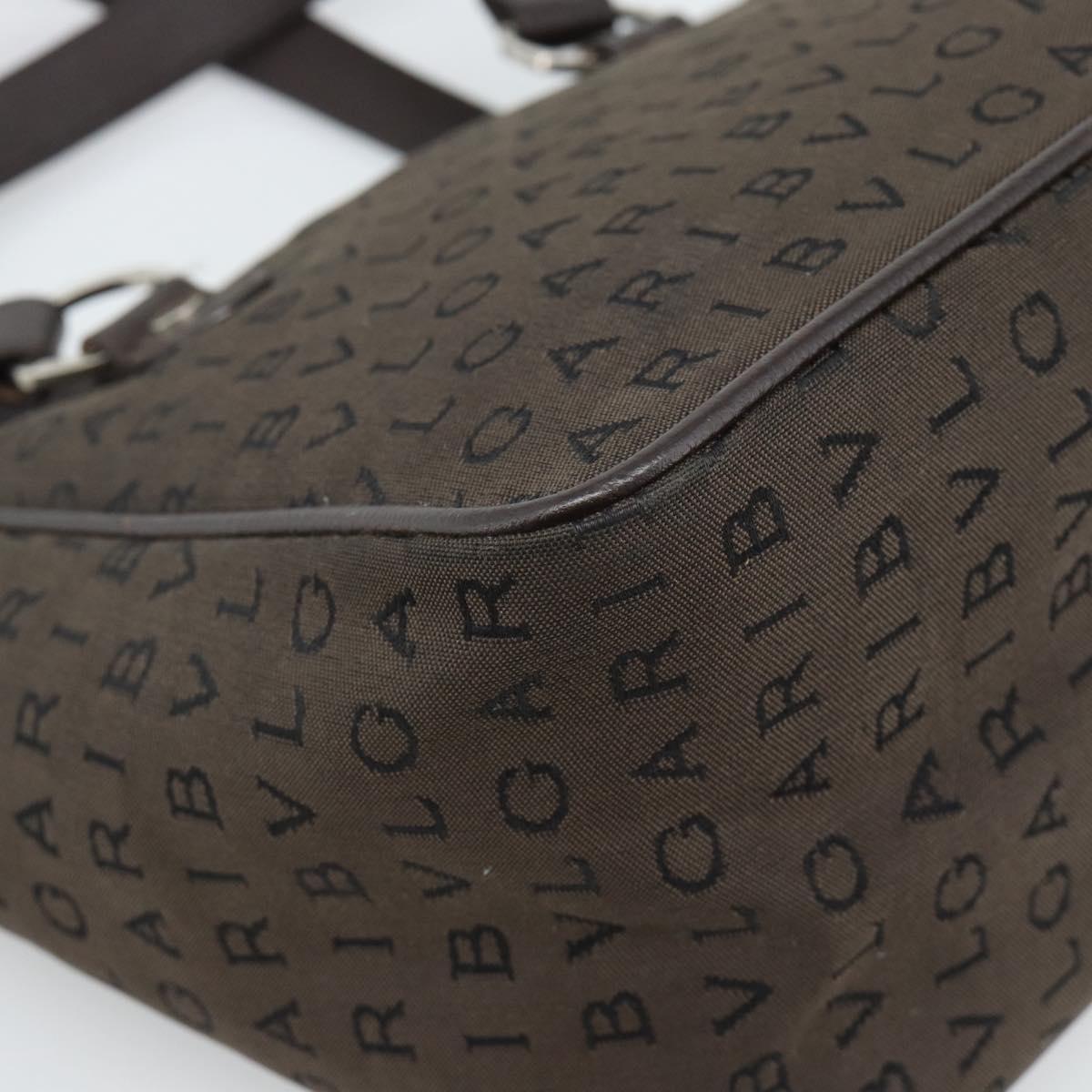 BVLGARI Logo Mania Hand Bag Canvas Brown Silver Auth hk3805