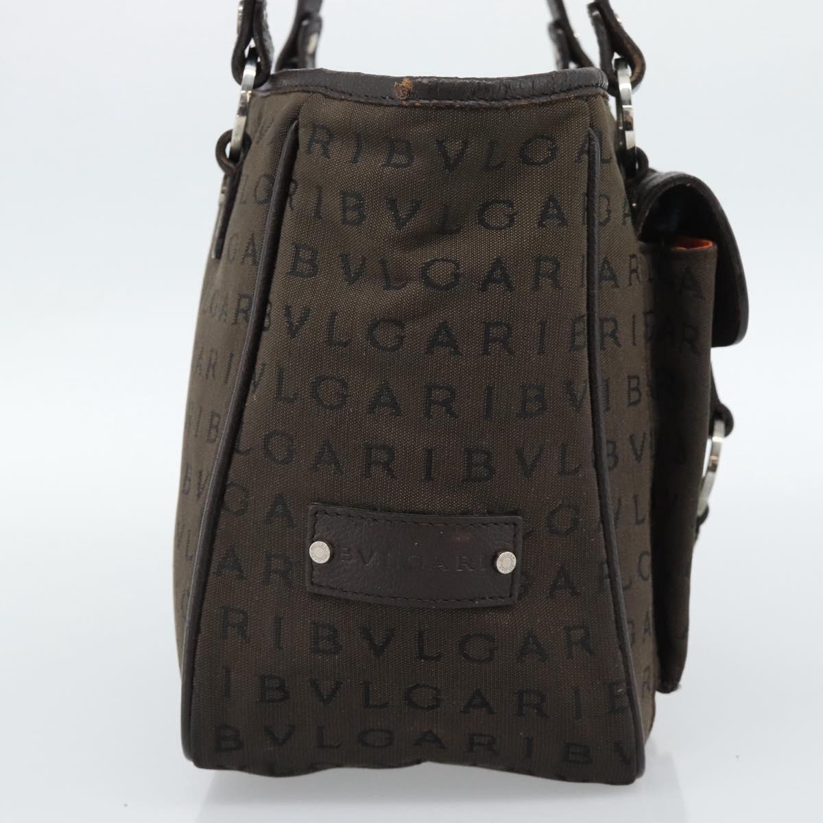 BVLGARI Logo Mania Hand Bag Canvas Brown Silver Auth hk3805