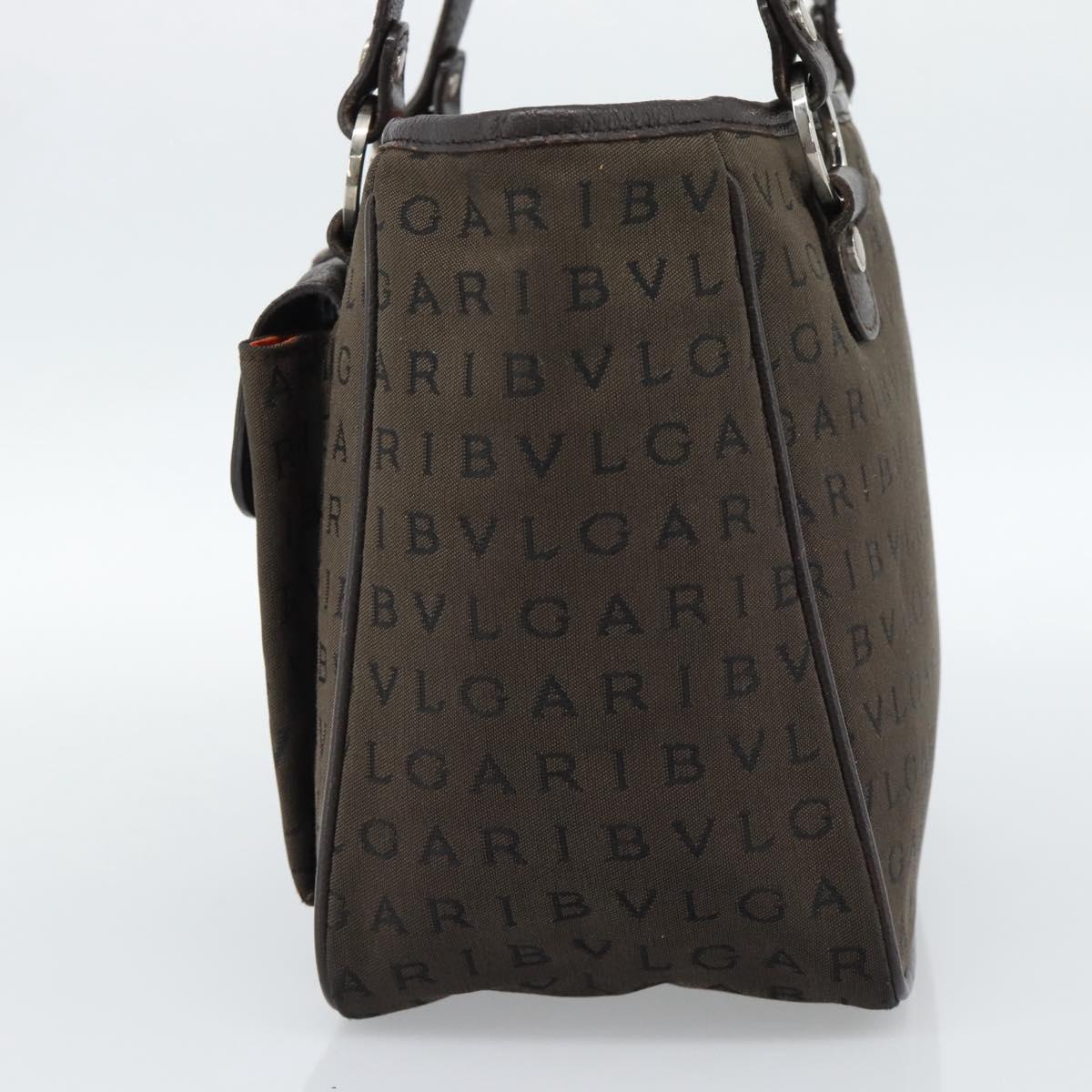 BVLGARI Logo Mania Hand Bag Canvas Brown Silver Auth hk3805