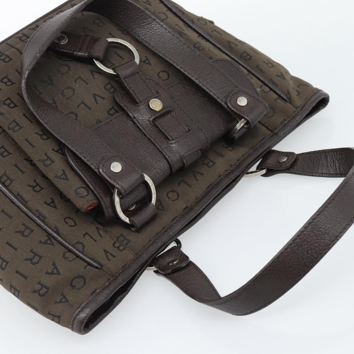 BVLGARI Logo Mania Hand Bag Canvas Brown Silver Auth hk3805