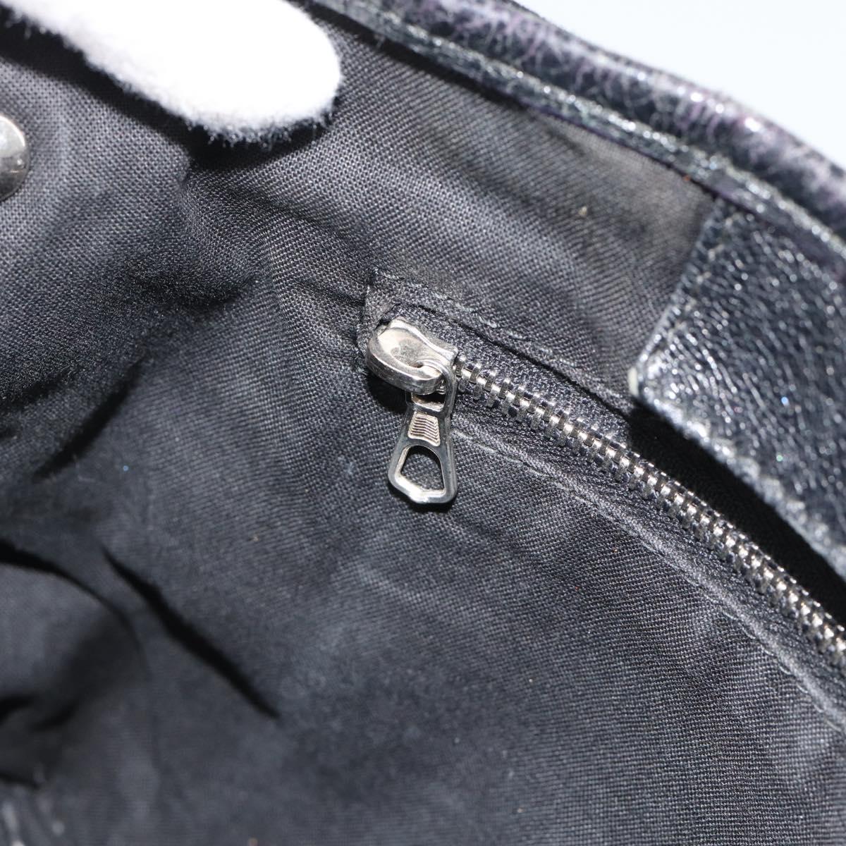 BALENCIAGA Navy Cabas XS Hand Bag Leather 2way Black Silver 390346 Auth hk3806