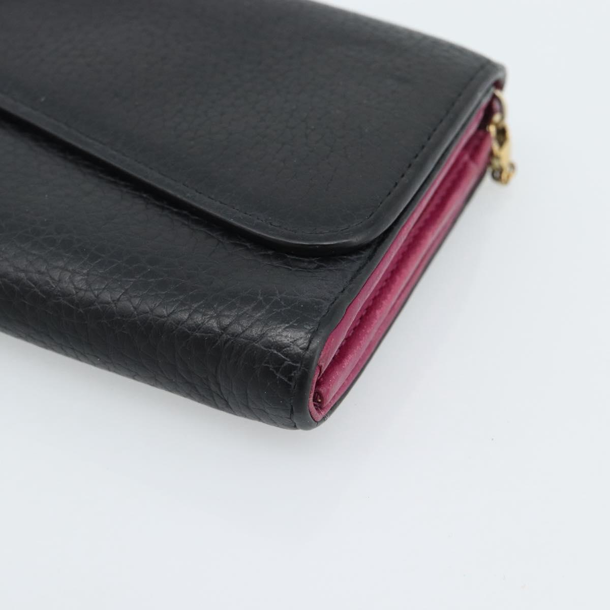 Christian Dior Diorissimo Chain Wallet Leather Black Gold Auth hk3807