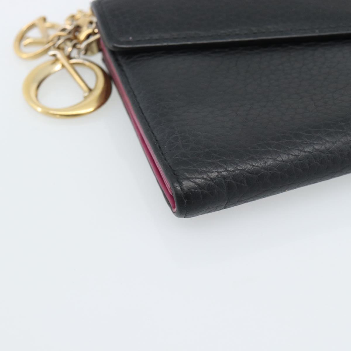 Christian Dior Diorissimo Chain Wallet Leather Black Gold Auth hk3807