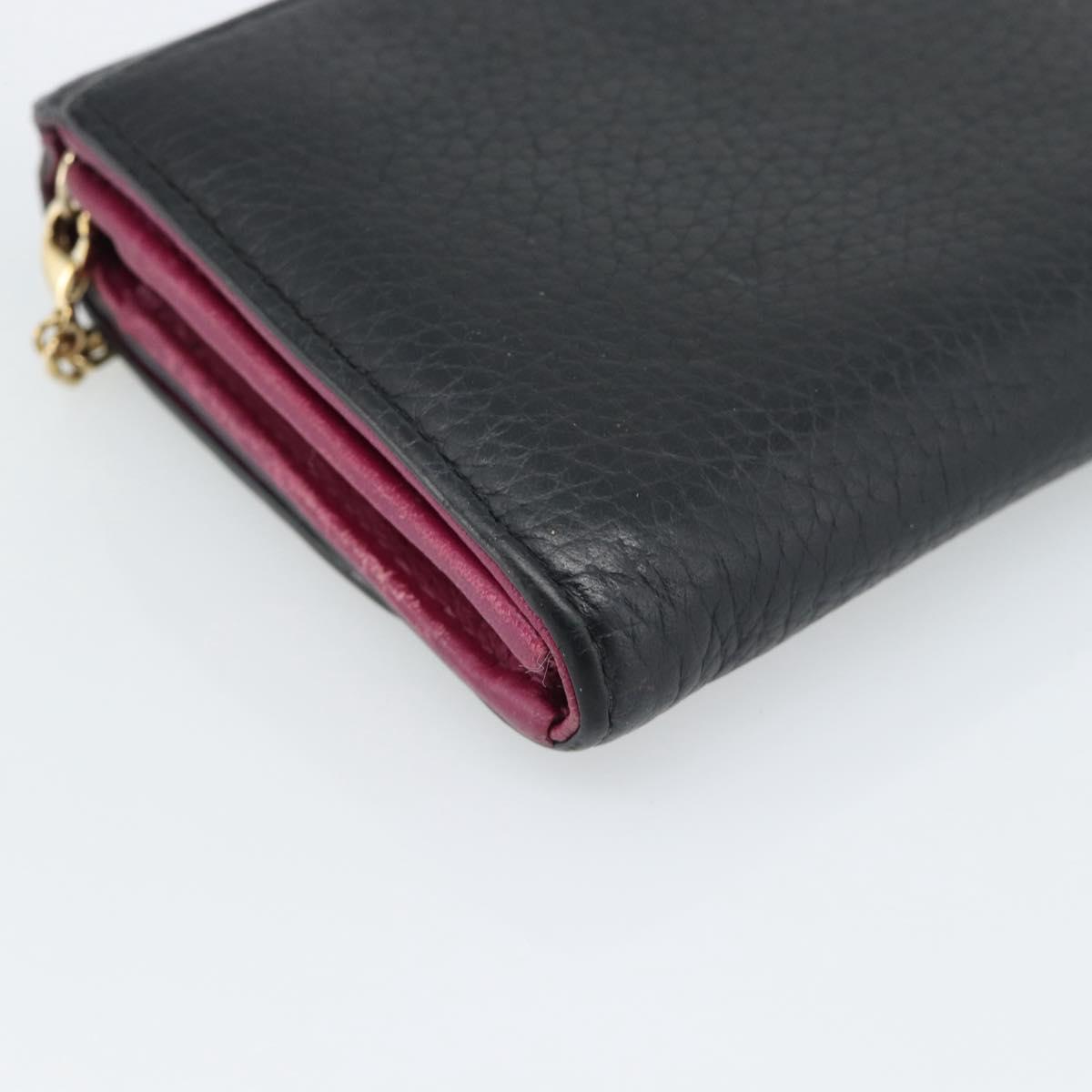 Christian Dior Diorissimo Chain Wallet Leather Black Gold Auth hk3807