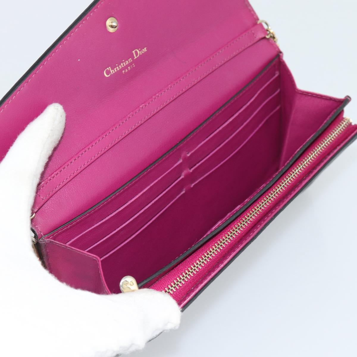 Christian Dior Diorissimo Chain Wallet Leather Black Gold Auth hk3807