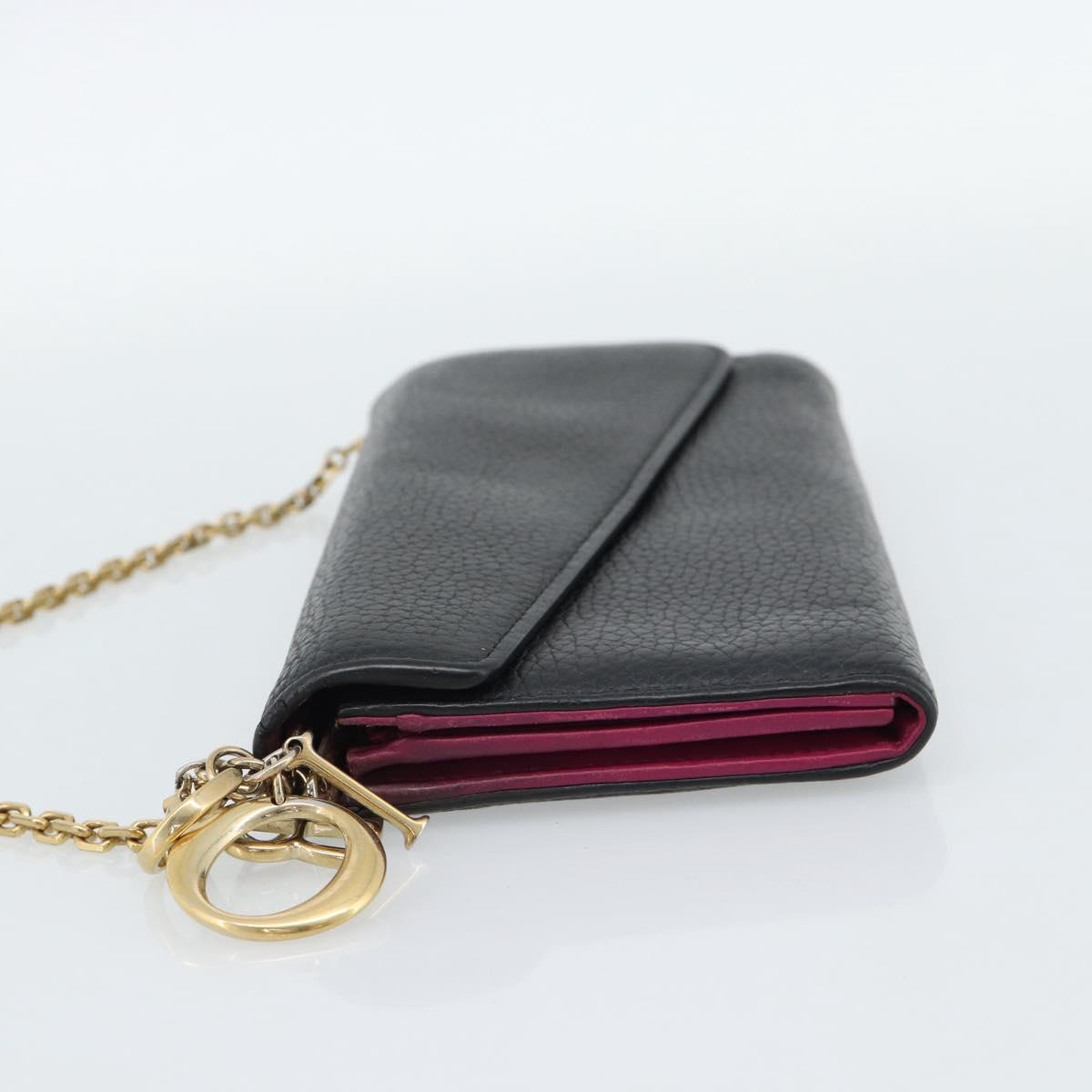 Christian Dior Diorissimo Chain Wallet Leather Black Gold Auth hk3807