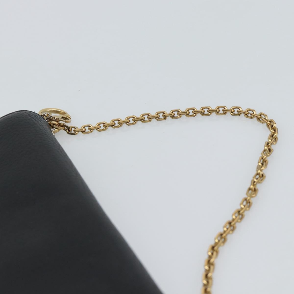 Christian Dior Diorissimo Chain Wallet Leather Black Gold Auth hk3807