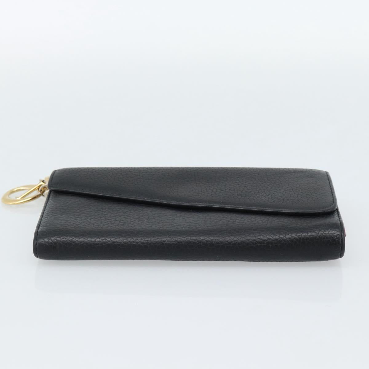 Christian Dior Diorissimo Chain Wallet Leather Black Gold Auth hk3807