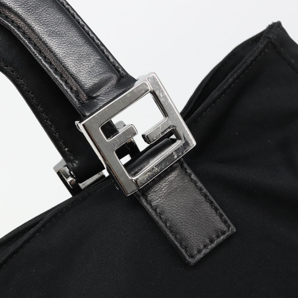 FENDI Hand Bag Cotton Jersey Black Silver Auth hk3809