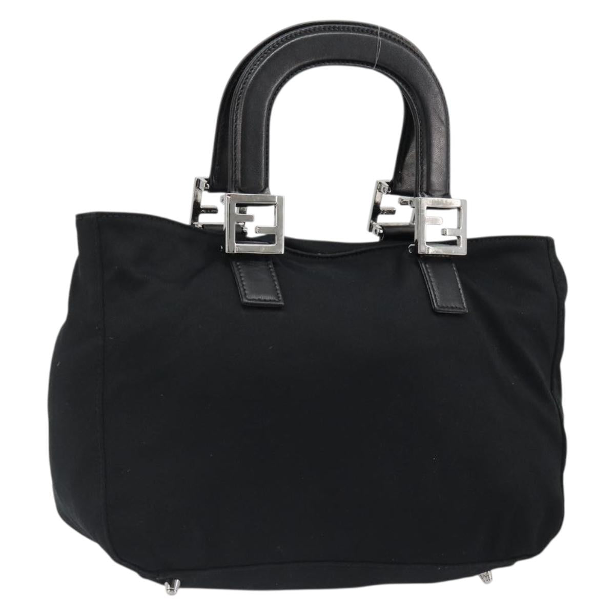 FENDI Hand Bag Cotton Jersey Black Silver Auth hk3809