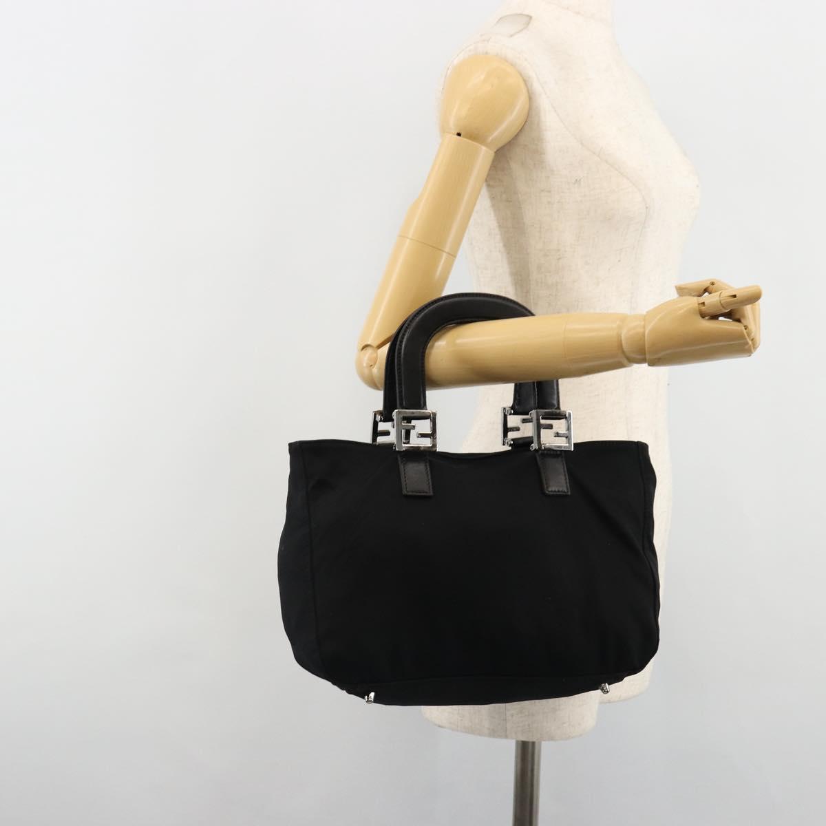 FENDI Hand Bag Cotton Jersey Black Silver Auth hk3809