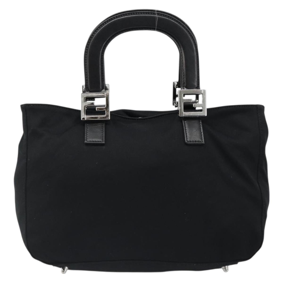 FENDI Hand Bag Cotton Jersey Black Silver Auth hk3809