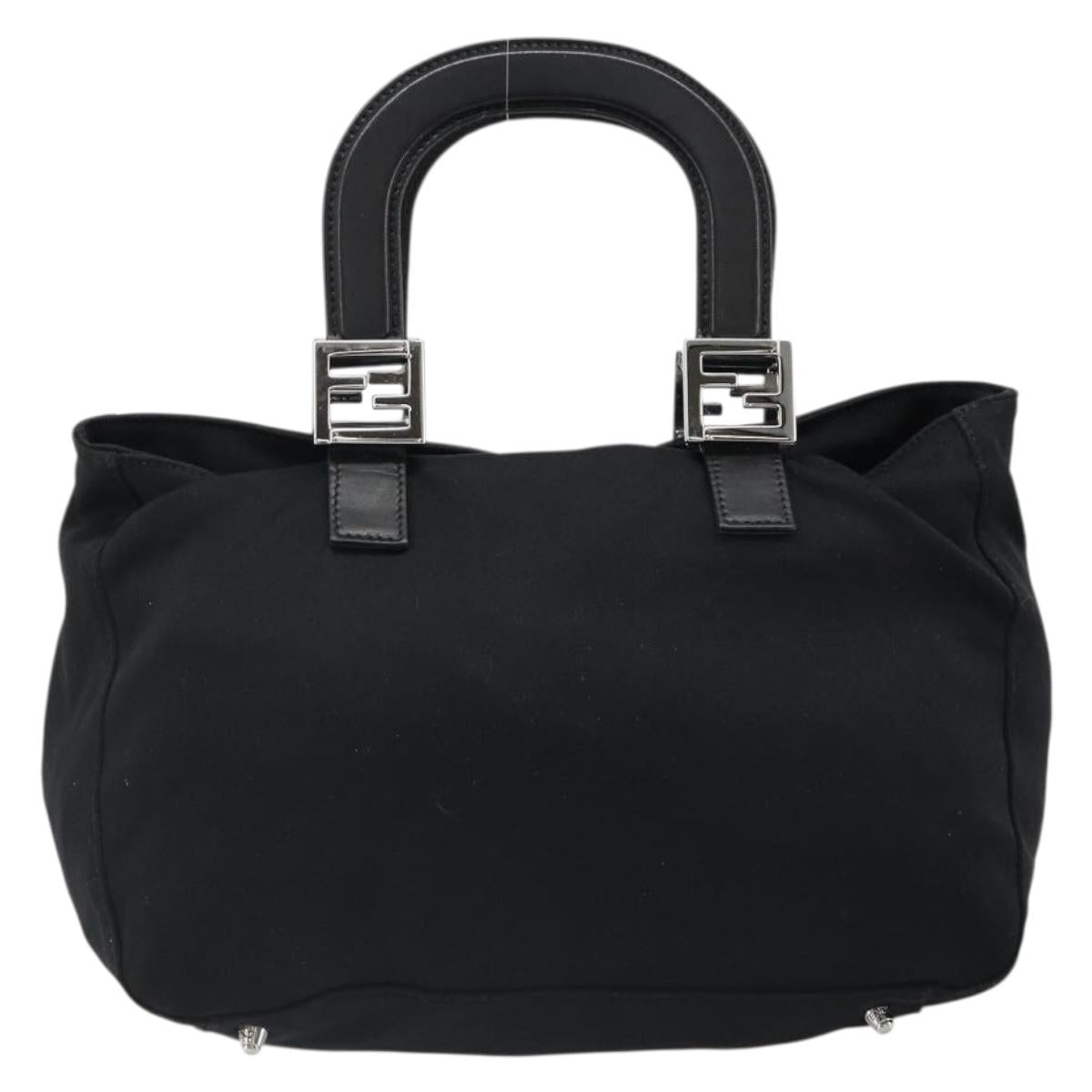 FENDI Hand Bag Cotton Jersey Black Silver Auth hk3809