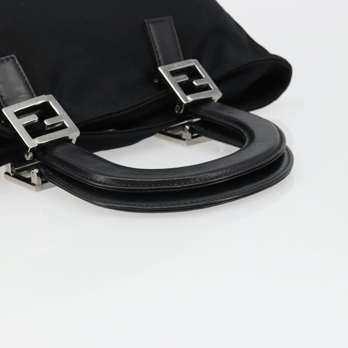FENDI Hand Bag Cotton Jersey Black Silver Auth hk3809
