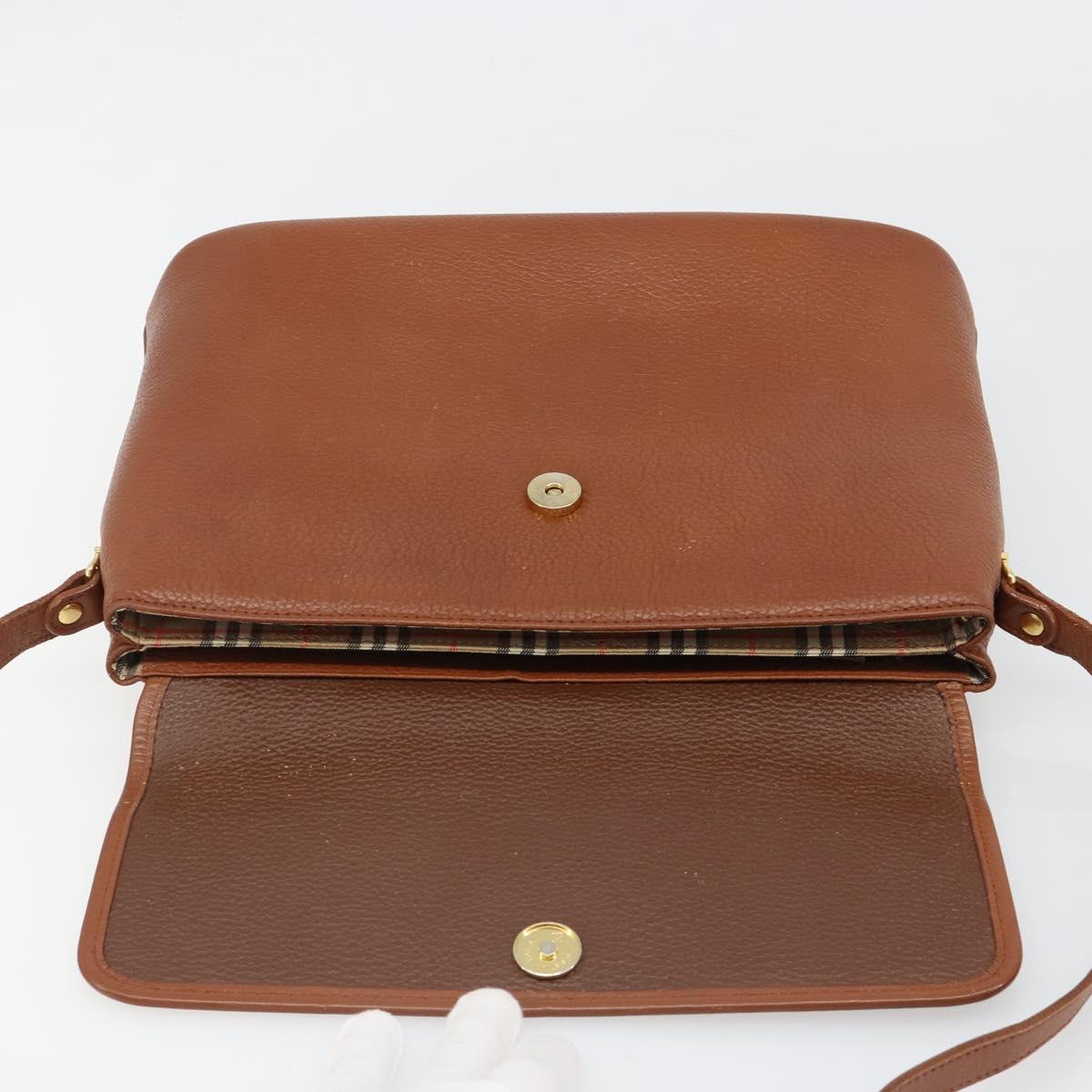 Burberrys Shoulder Bag Leather Brown Gold Auth hk3810