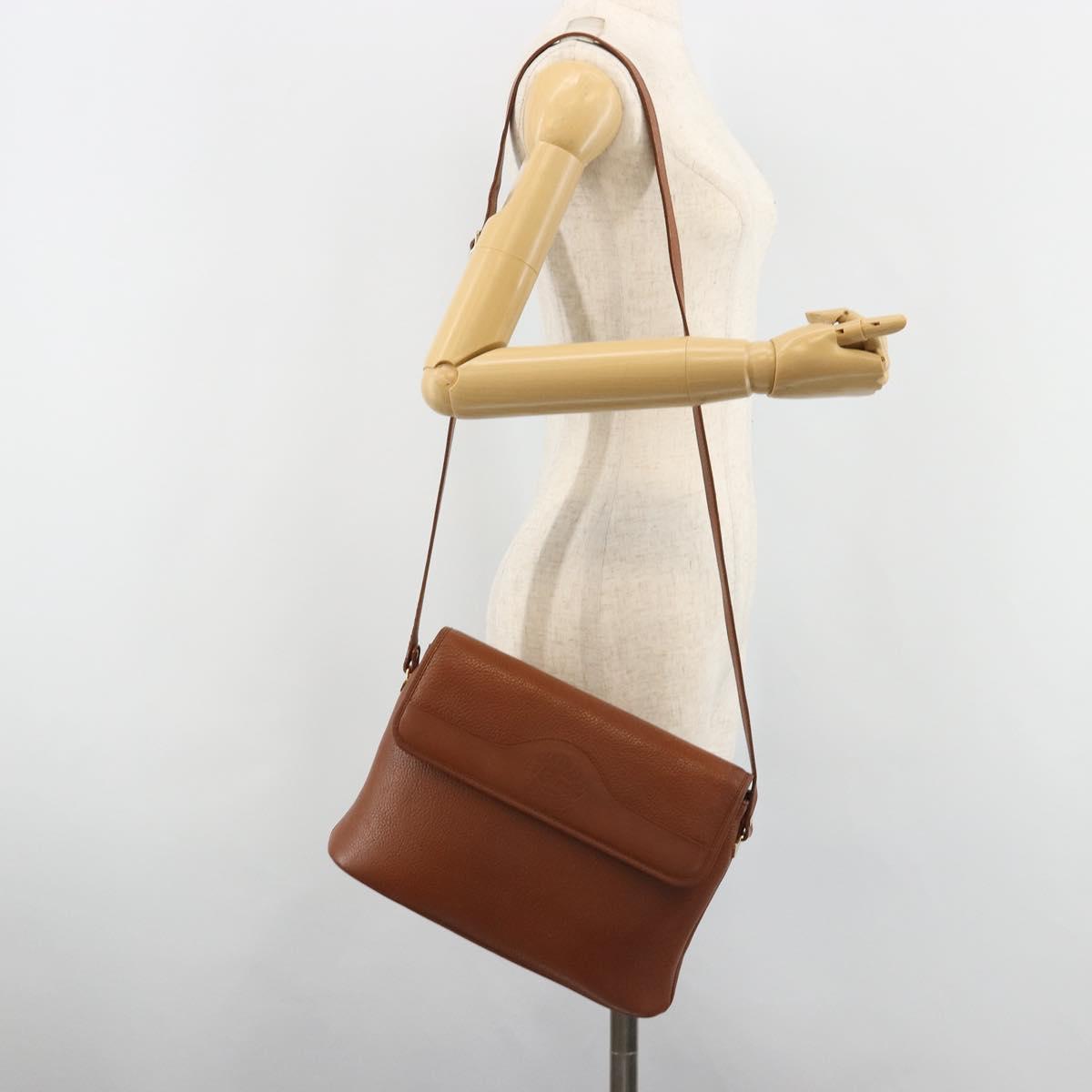 Burberrys Shoulder Bag Leather Brown Gold Auth hk3810