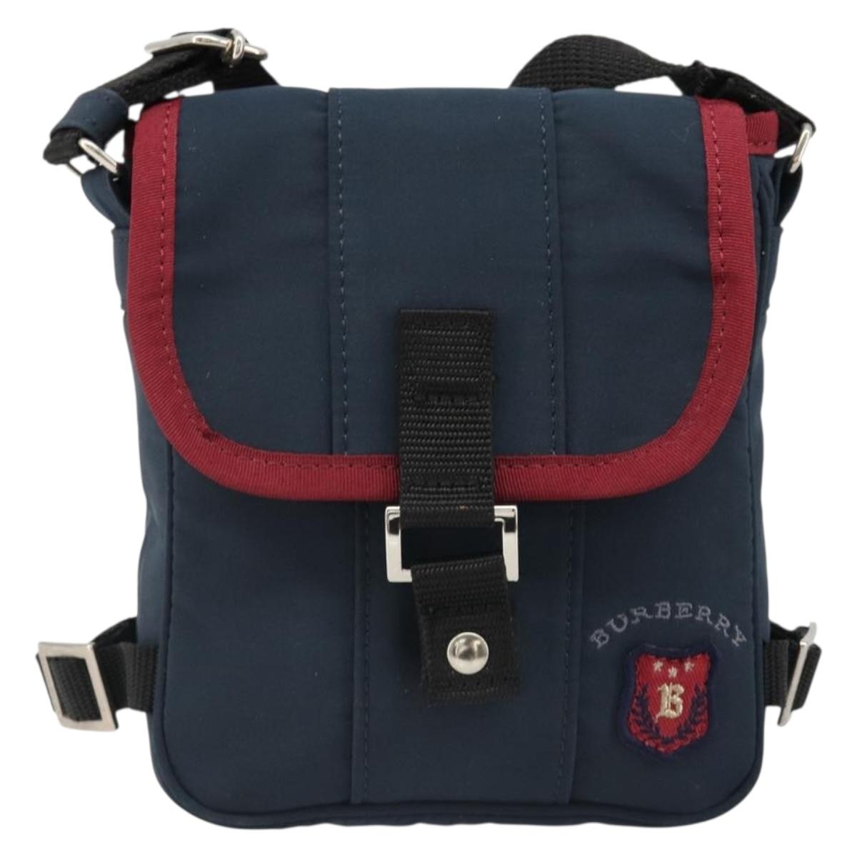 BURBERRY Shoulder Bag Nylon Navy Silver Auth hk3811